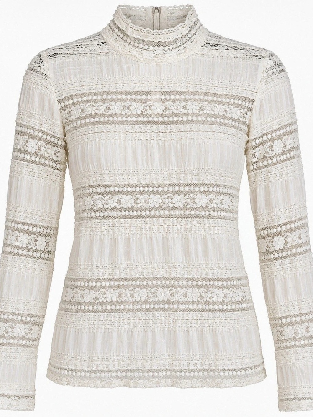 Endless Rose Mock Neck Textured Lace Top, White, Medium